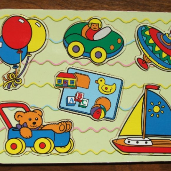 Wooden TOYS Puzzle Board & Six Pieces Vintage (P75) - Picture 1 of 3